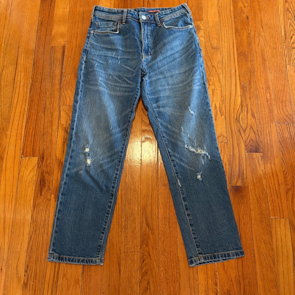 Pilcro Women 26 The Borrowed Jeans Blue Distressed High Rise Straight Leg